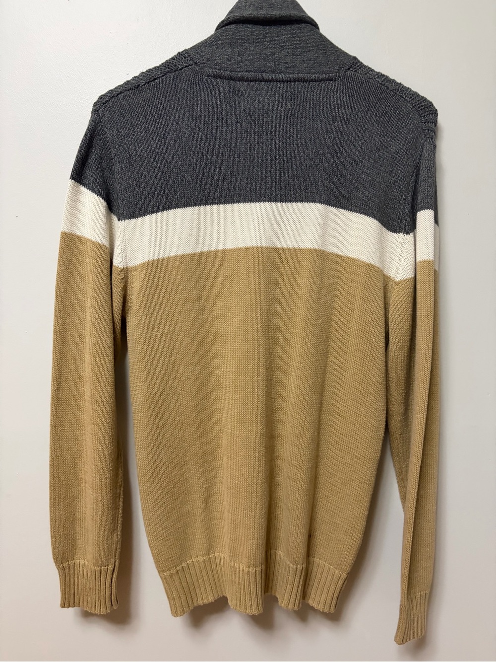 U.S. Polo Assn. Men's Colorblock Shawl Collar Cardigan Sweater Khaki Gray Small - Picture 9 of 13